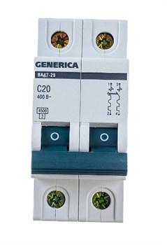 Выключатель автоматический GENERICA ВА 47-29, двухполюсной 2Р, 20А, тип С 11189