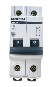 Выключатель автоматический GENERICA ВА 47-29, двухполюсной 2Р, 32А, тип С 11653