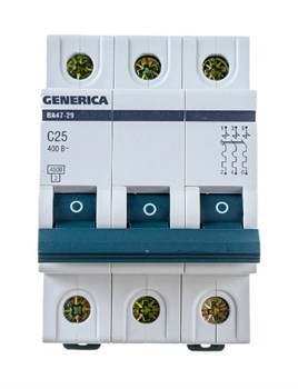 Выключатель автоматический GENERICA ВА 47-29, трехполюсной 3Р, 25А, тип С 14131