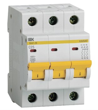 Выключатель автоматический IEK KARAT ВА 47-29, трехполюсный 3Р, 25А, 4.5кА 64409