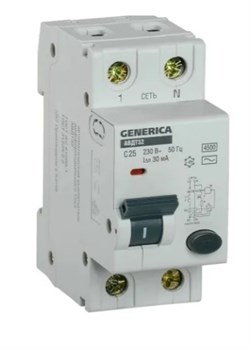 Дифференциальный автомат GENERICA АВДТ32, двухполюсный 2Р, 25А, 4.5kA, 30мА, тип С 64499