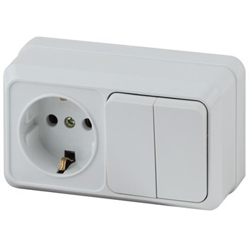 Блок комбинированный ЭРА Quadro Б0036153 (двухклавишный выключатель + розетка), накладной, белый, горизонтальный 64490 - фото 102052