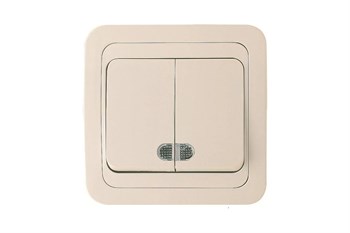 Выключатель MAKEL Mimoza 25023, двухклавишный, встраиваемый, кремовый, с подсветкой 16340 - фото 102168