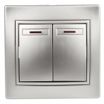 Выключатель ЭРА Intro Plano 1-105-03, двухклавишный, встраиваемый, алюминий, с подсветкой 64492