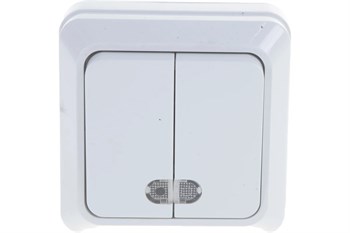Выключатель IN HOME Boletto 7123, двухклавишный, накладной, белый, с подсветкой 47722 - фото 102365