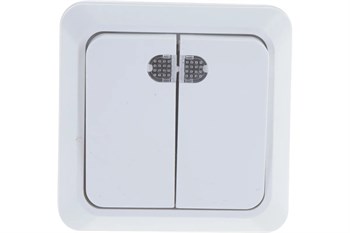 Выключатель UNIVersal Олимп О0123, двухклавишный, накладной, белый, с подсветкой 5262