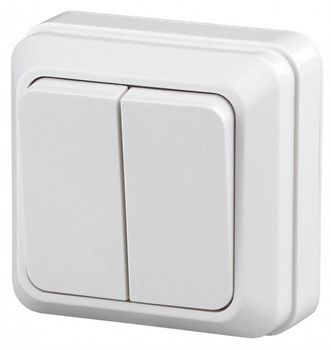 Выключатель ЭРА Intro Quadro 2-104-01, двухклавишный, накладной, белый 53958