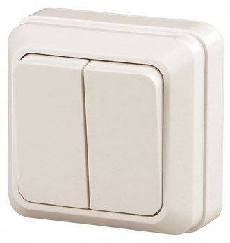 Выключатель ЭРА Intro Quadro 2-104-02, двухклавишный, накладной, слоновая кость 49806