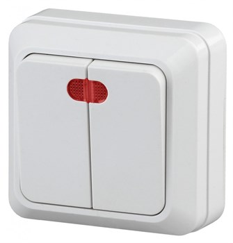 Выключатель ЭРА Intro Quadro 2-105-01, двухклавишный, накладной, белый, с подсветкой 53957