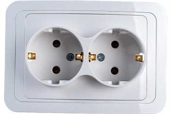 Розетка IN HOME Classico 2128, двухместная, встраиваемая, белая, с заземлением 48336 - фото 102984