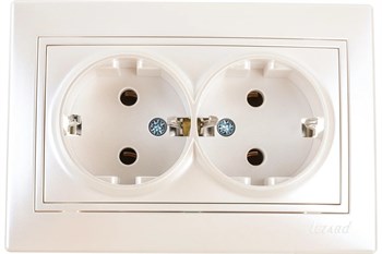 Розетка LEZARD MIRA 701-3030-127, двухместная, встраиваемая, жемчужно-белый перламутр, с заземлением 1849 - фото 103031