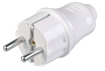 Вилка прямая IEK EVP-10-16-01-К01, 16А, 250В, IP20, с заземлением, АБС-пластик, белая 33089