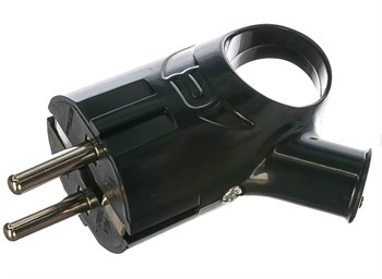 Вилка угловая UNIVersal А0112, 16А, 250В, IP20, с заземлением, с ушком, черная 11522