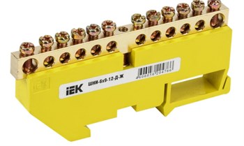 Шина PE "земля" IEK YNN10-69-12D-K05, 12 групп, 6х9мм, на DIN-изоляторе ШНИ-6х9-12-Д-Ж 50687