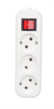 Колодка для удлинителя REXANT 11-8705, трехместная, 6А, 250В, IP20, без заземления, с выключателем, белая 68430