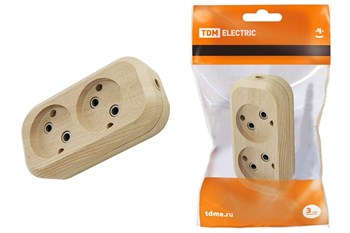 Колодка для удлинителя TDM Эко SQ1806-0045, двухместная, 10А, 250В, IP20, без заземления, АБС-пластик, сосна 31284