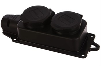 Колодка для удлинителя UNIVersal 1027, двухместная, 16А, 220-230В, IP44, однофазная, с заглушками, каучук, черная 68435