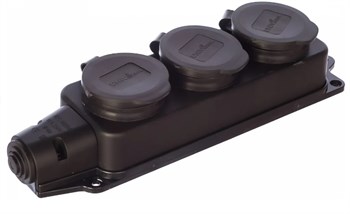Колодка для удлинителя UNIVersal 602230, трехместная, 16А, 220-230В, IP44, однофазная, с заглушками, каучук, черная 62300