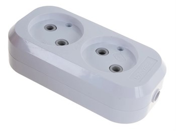 Колодка для удлинителя UNIVersal E202, двухместная, 10А, 220-230В, IP20, без заземления, АВС-пластик, белая 4084