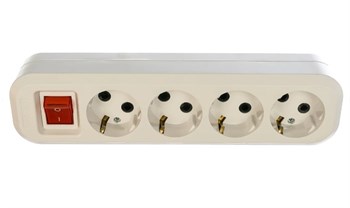 Колодка для удлинителя UNIVersal S304, четырехместная, 16А, 220В, IP20, с заземлением, с выключателем, АВС-пластик, белая 13058