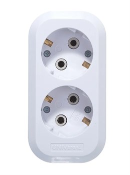 Колодка для удлинителя UNIVersal Е302, двухместная, 16А, 220В, IP20, с заземлением, АВС-пластик, белая 4083