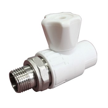 Кран шаровый PPRC 20x1/2" НР(г), прямой, с накидной гайкой, полипропиленовый, белый 10774