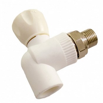 Кран шаровый PPRC 20x1/2" НР(г), угловой, с накидной гайкой, полипропиленовый, белый 11721