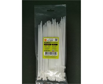 Хомут/кабельная стяжка 1-2.SALE ex0108-0010, 200х3.6мм, белый, пластиковый, 100шт. в упаковке 86238
