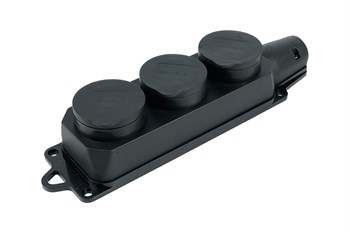 Розетка кабельная штепсельная STEKKER RST16-23-44 Одри, трехместная, прямая, с заземлением, с защитной крышкой, черная 88099