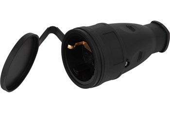 Розетка кабельная штепсельная ЭРАRX10-B-IP44, одноместная, прямая, с заземлением, с защитной крышкой, черная 84996