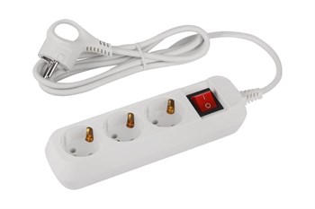 Удлинитель ЭРА UDL10315ES Greenline, 3х1.5м, ПВС 3х0.75мм2, 10А, 2200Вт, с заземлением, с выключателем, белый 87385