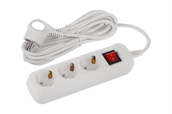 Удлинитель ЭРА UDL10350ES Greenline, 3х5м, ПВС 3х0.75мм2, 10А, 2200Вт, с заземлением, с выключателем, белый 88504