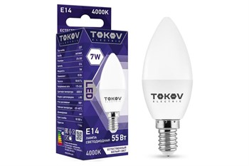 Лампа светодиодная TOKOV ELECTRIC TKE-C37-E14-7-4K, С37, 7Вт, 220В, 4000К, цоколь Е14 79649