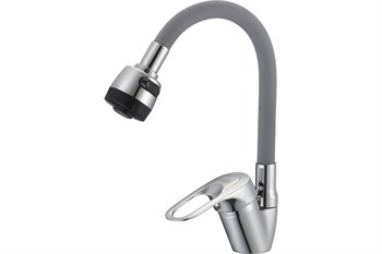 Смеситель для кухни D-LIN D150628-2T , с гибким изливом, однорычажный, на гайке, серый 89503