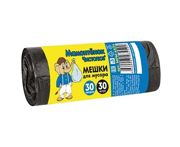 Мешки для мусора Мамонтенок MPM4524, 30л, 4.5мкм, ПНД, черные, в рулоне 30шт. 87282