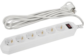 Удлинитель с сетевым фильтром ЭРА USF-M-6es-3m-W-BOX, 2200Вт, ПВС 3х0.75мм2, 5 розеток, 5м, с заземлением, выключатель на корпусе, белый 88487