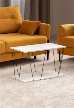 Столик журнальный Рейв 688х404х475мм с металлическими прутками, белый 74086