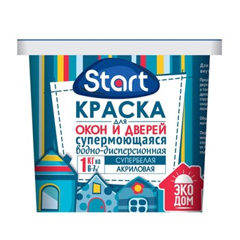 Краска акриловая Start, для окон и дверей, супермоющаяся, 1кг, супербелая 85984