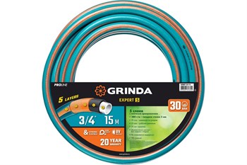 Шланг поливочный GRINDA Proline expert 5 3/4", 5-слойный, армированный, 3/4 дюйма (19мм), 15м, ПВХ 85477