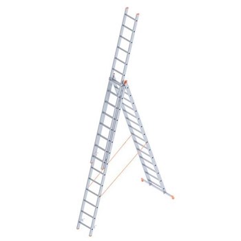 Лестница универсальная, трехсекционная Dogrular 4315, 3х15 ступеней, высота 4.22-11.36мм, алюминиевая 2185