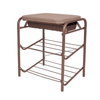 Банкетка-этажерка для обуви Nika БП1-1/К, 44x33x51.6см, 2 полки, мягкое сиденье 39x30.5см, мягкое сидение, коричневый 84921