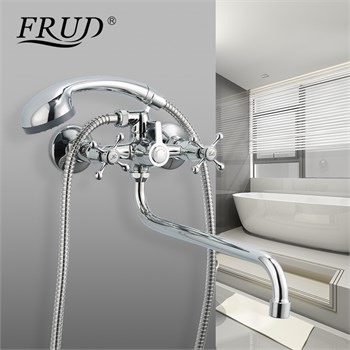 Смеситель для ванны FRUD 7130S R22108, двухвентильный, с круглым изливом, хром 90040