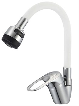 Смеситель для кухни D-LIN D150628-3T, с гибким изливом, однорычажный, белый, силикон 89504