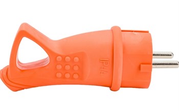 Вилка прямая UNIVersal 3030, 16А, 250В, IP44, с заземлением, каучук, с ушком, оранжевая, (еврослот) 84177