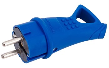 Вилка прямая UNIVersal 3040, 16А, 250В, IP44, с заземлением, каучук, с ушком, синяя, (еврослот) 84178