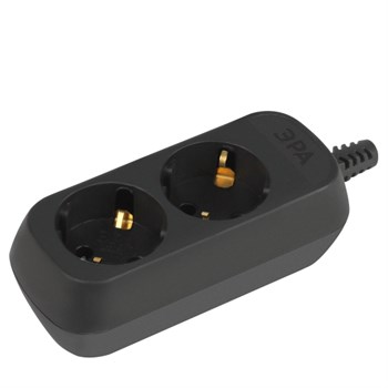 Колодка для удлинителя ЭРА КХ-2е-В 5396, двухместная, 16A, 220-230В, IP20, 3500Вт, с заземлением, АБС-пластик, черный 88098