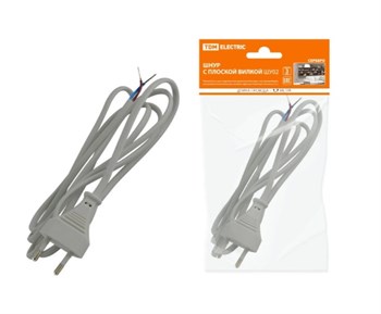 Шнур сетевой TDM ШУ02 TDM SQ1305-0015, ШВВП 2х0.75мм2, 6А, 250В, IP20, 1.7м, с плоской вилкой, серебристый металлик 24664