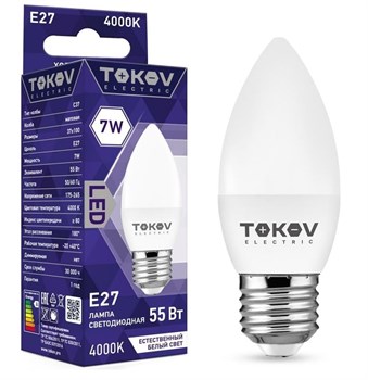 Лампа светодиодная TOKOV ELECTRIC TKE-C37-E27-7-4K, 7Вт, цоколь E27, 4000К, 176-264В, свеча 79650