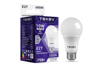 Лампа светодиодная TOKOV ELECTRIC А60-E27-10-4К, 10Вт, цоколь E27, 4000К, 176-264В, груша 79641