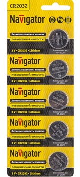 Батарейка литиевая Navigator NBT-CR2032-BP5/94 765, диаметр 20мм, плоская, круглая 39021 - фото 34346